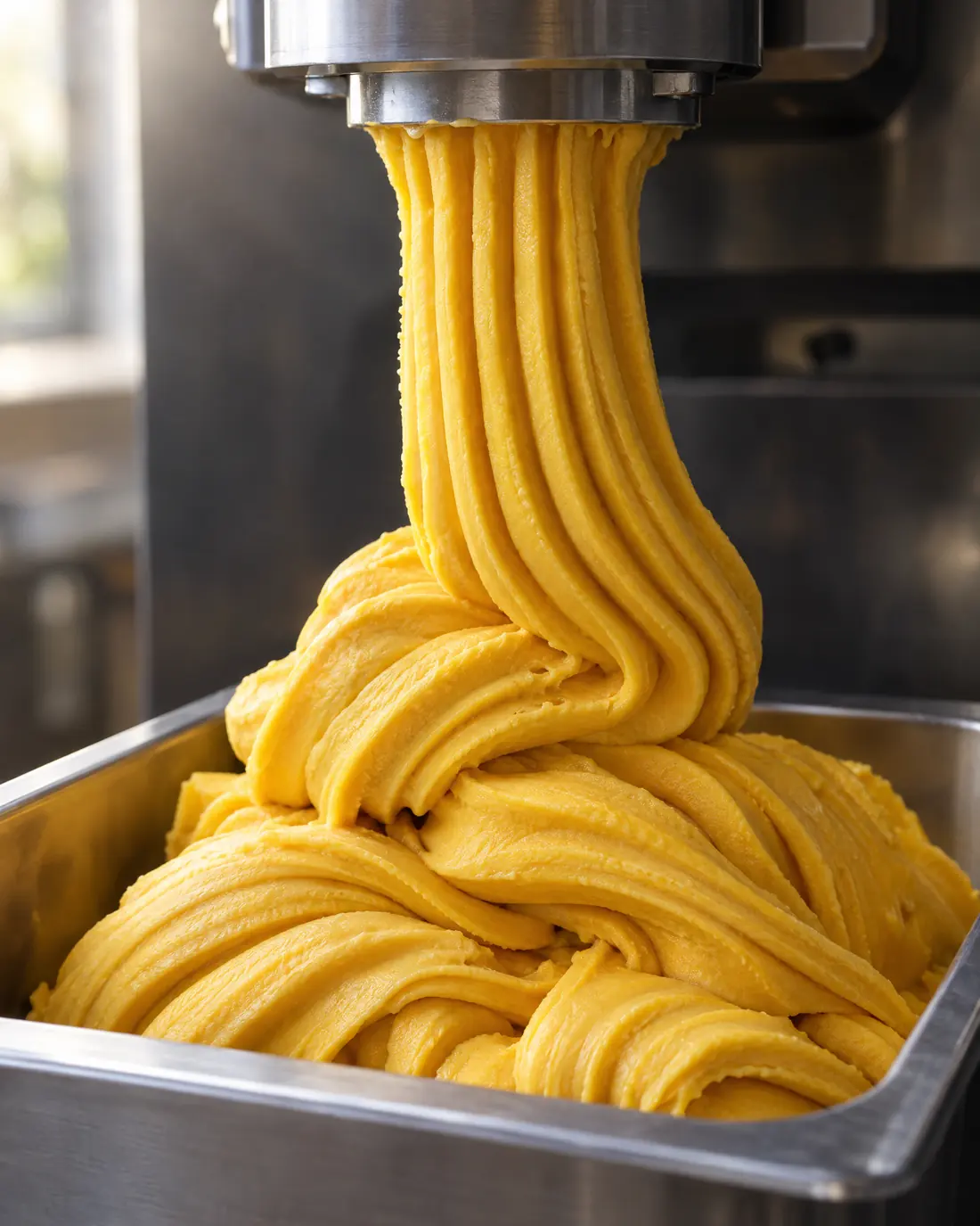 Mangoeis läuft in dicken Wellen aus der Eismaschine